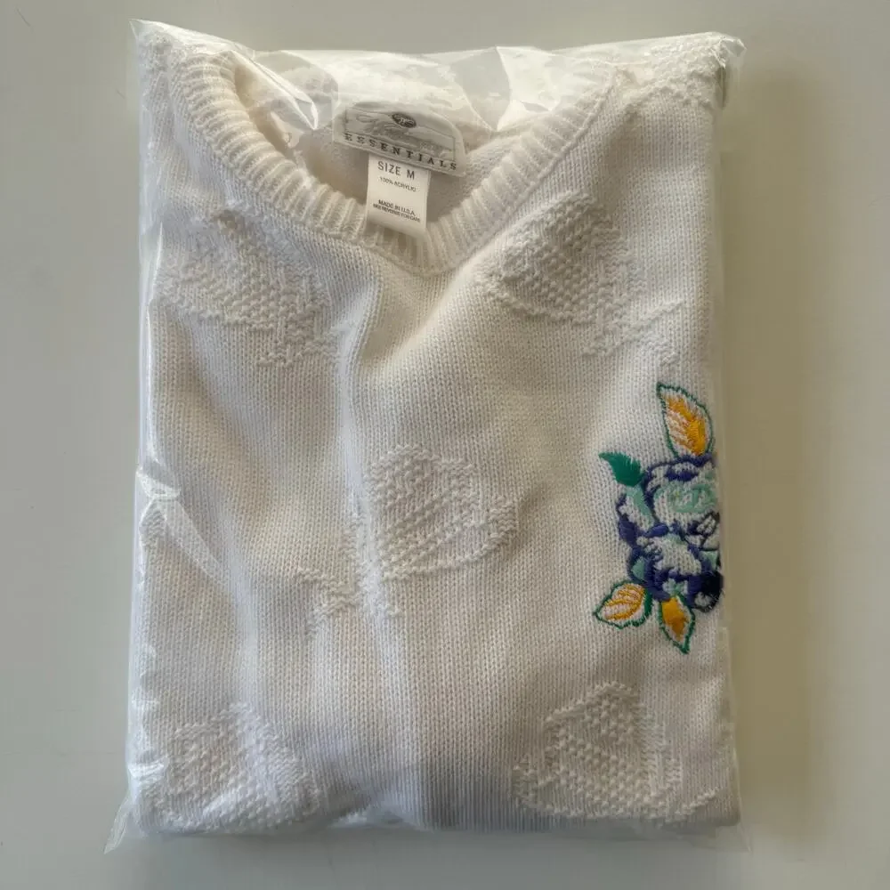 Vintage Worthington Sweater 80s Floral Embroidery Hearts Kitsch Cute Size Medium